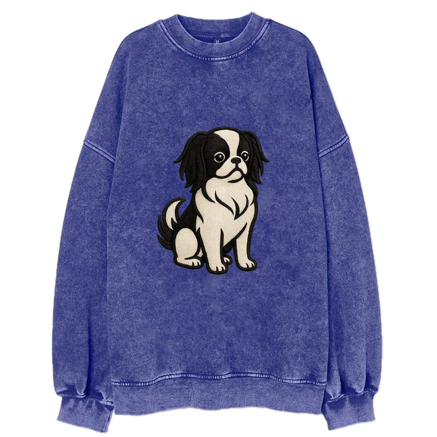 Japanese Chin - Black and white sitting Vintage Sweatshirt - Blue