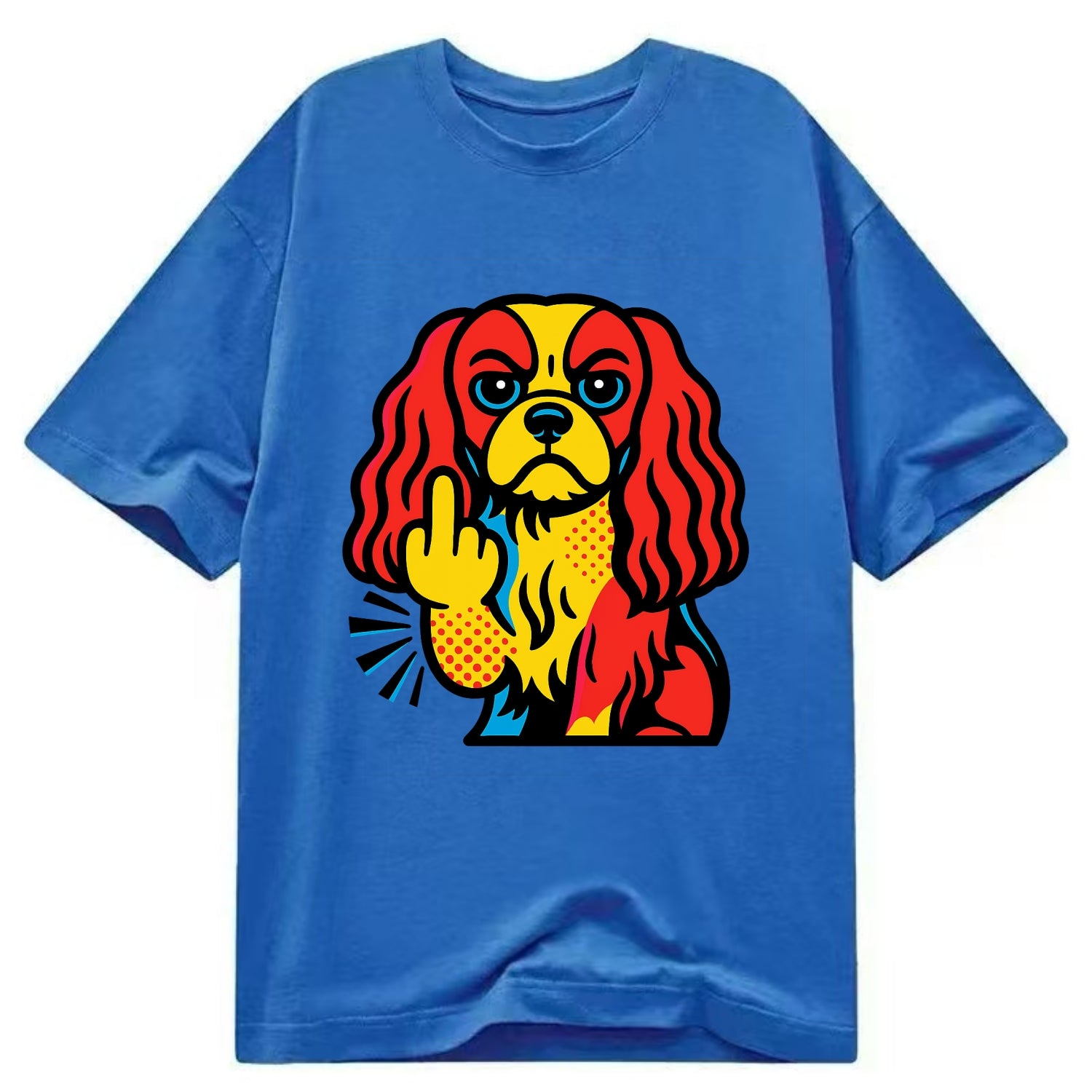 Cavalier King Charles Spaniel with long ears, regal paw giving finger - Classic T-shirt - Blue