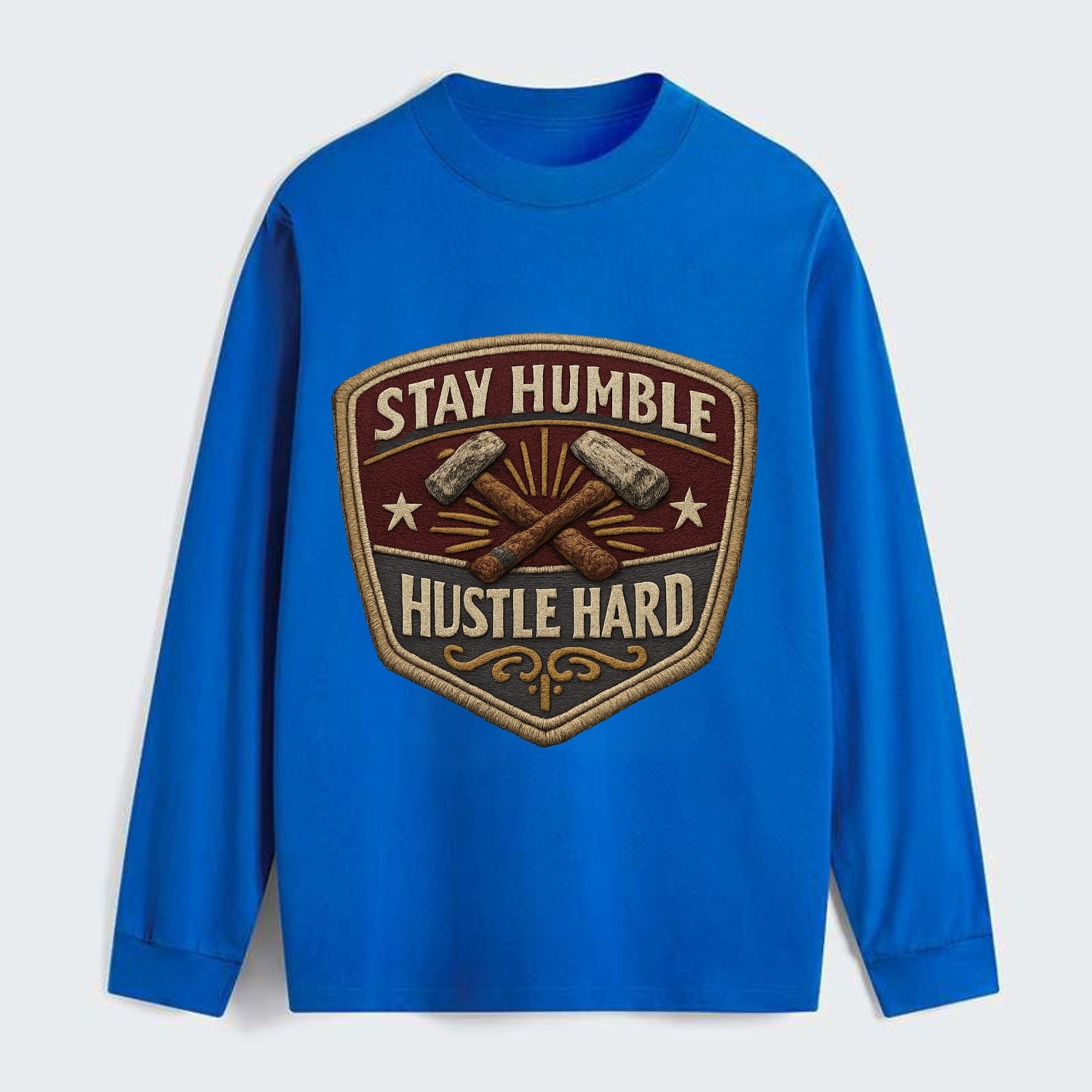 STAY HUMBLE HUSTLE HARD - text in silver , work ethic - Classic Long Sleeve Shirt - Blue