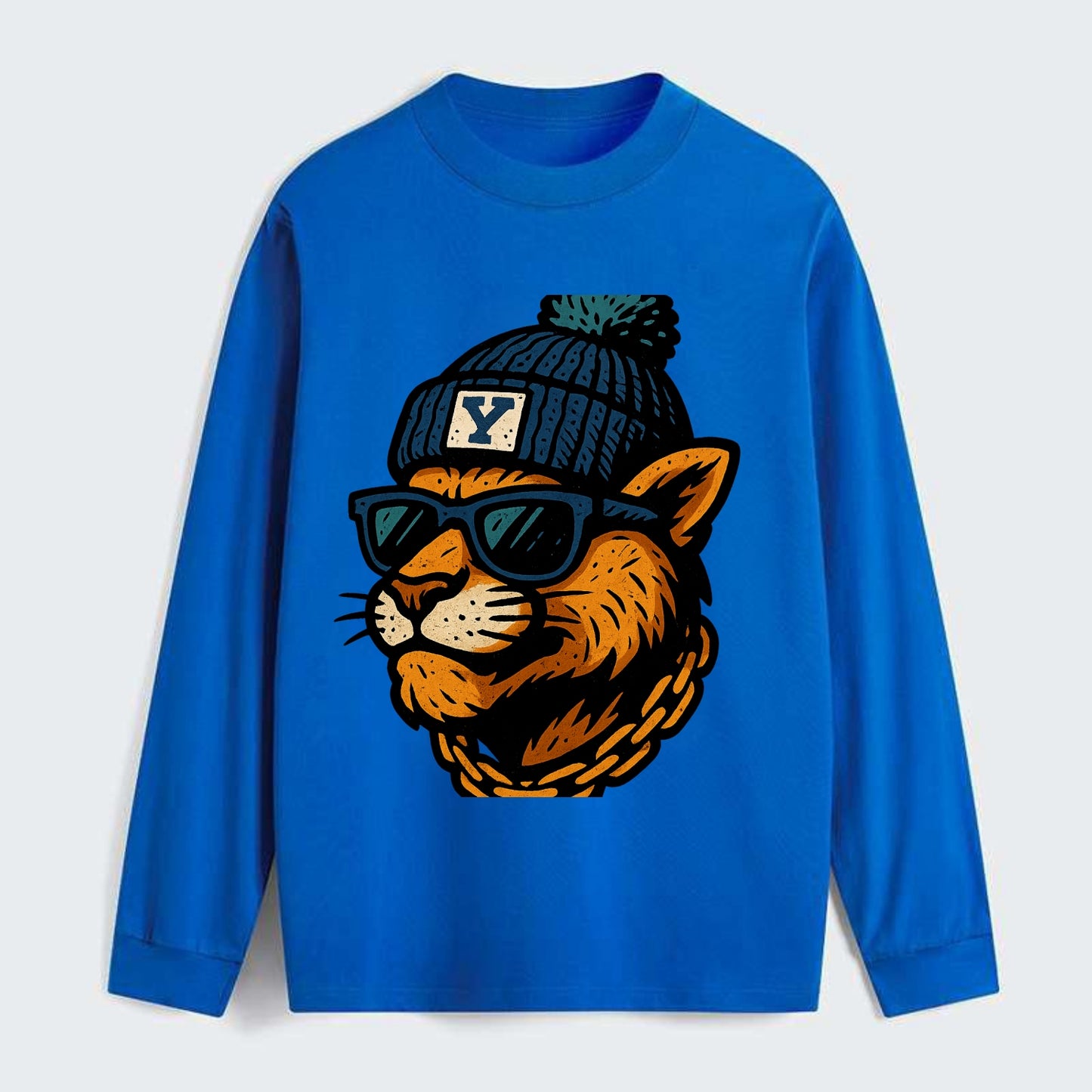 Provo Cougar wearing BYU beanie with Y patch - Classic Long Sleeve Shirt - Blue