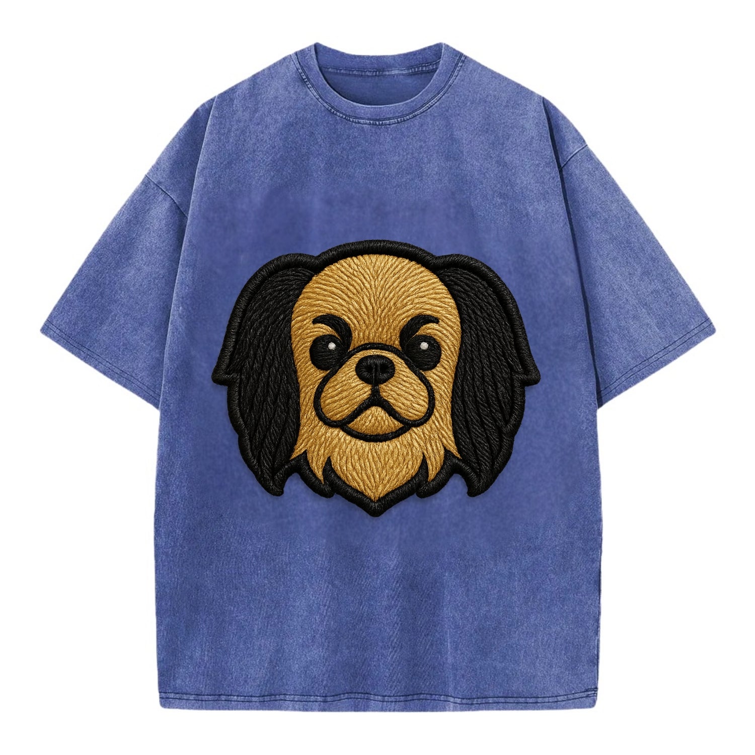 Japanese Chin - Modern flat-face logo wi - Vintage T-shirt - Blue