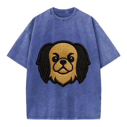 Japanese Chin - Modern flat-face logo wi - Vintage T-shirt - Blue