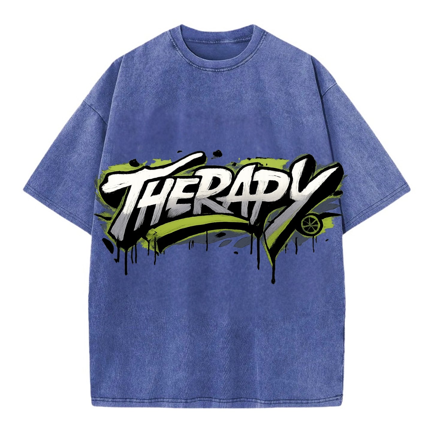 Bold typography design - "THERAPY" - mental health, getting help - Vintage T-shirt - Blue