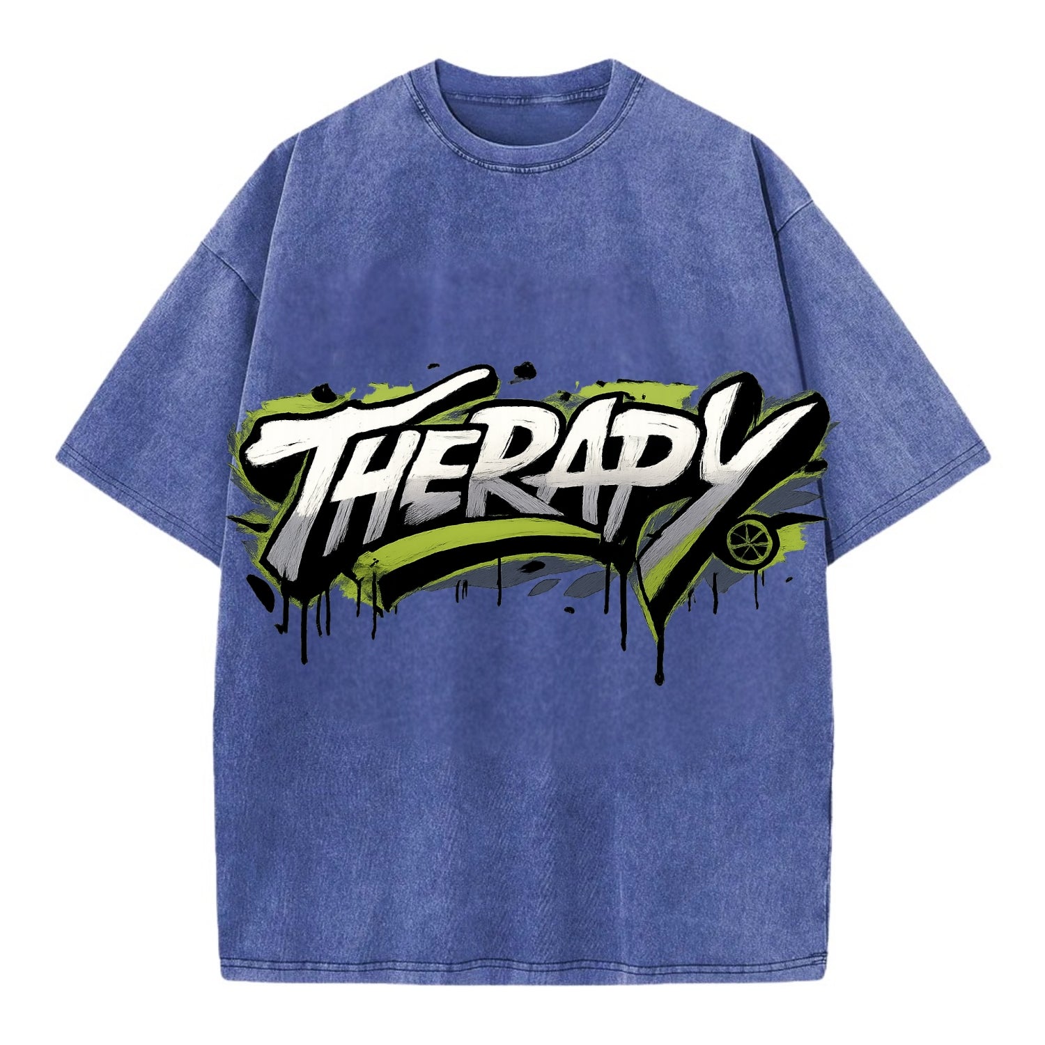 Bold typography design - "THERAPY" - mental health, getting help - Vintage T-shirt - Blue