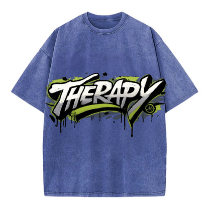Bold typography design - "THERAPY" - mental health, getting help - Vintage T-shirt - Blue