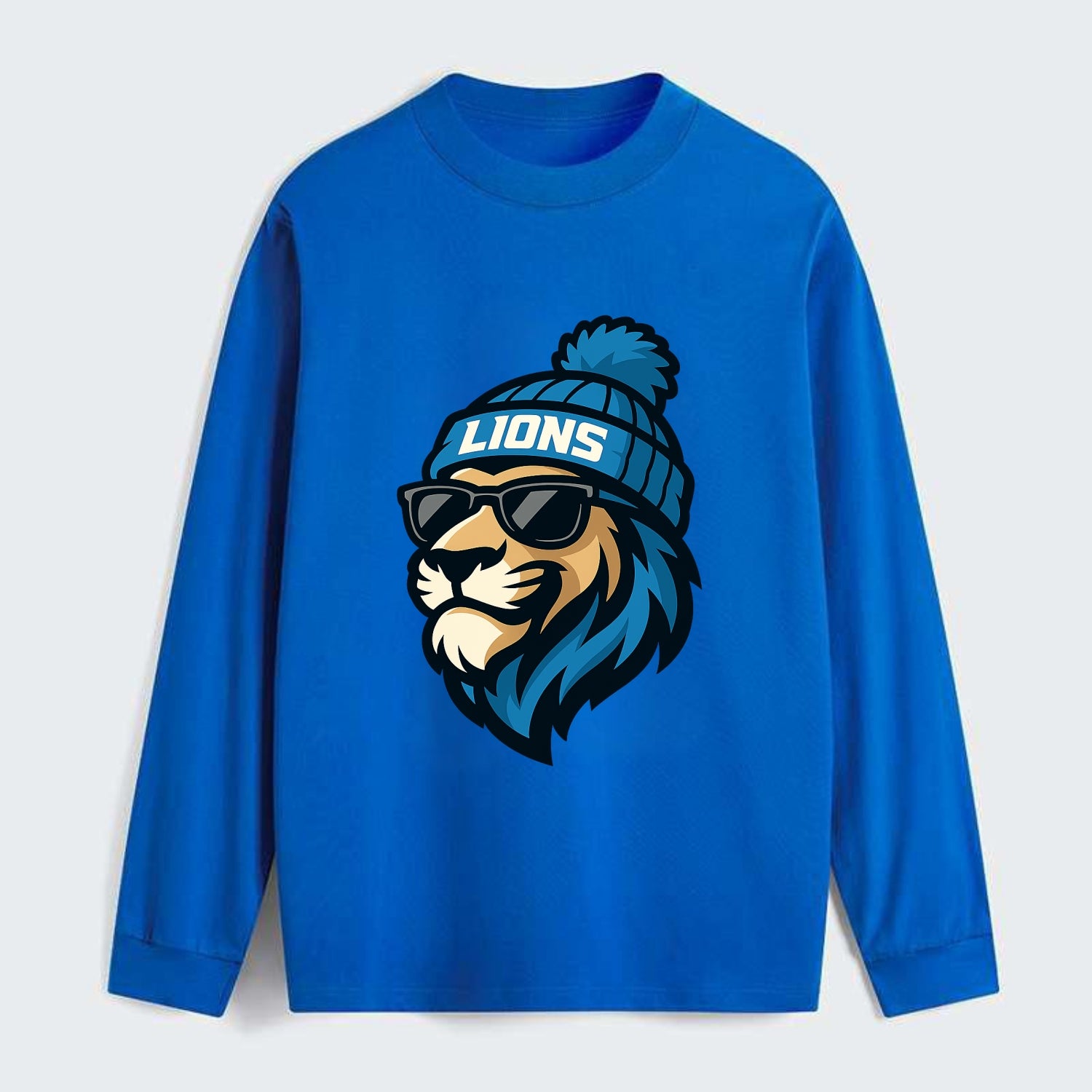 Detroit Lion wearing Lions Honolulu blue and silver beanie with pom pom - Classic Long Sleeve Shirt - Blue