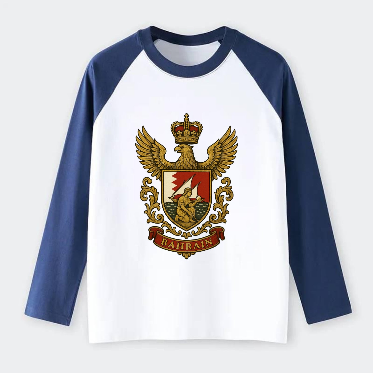 Bahrain Heritage Badge - Raglan Long Sleeve T-Shirt - Blue