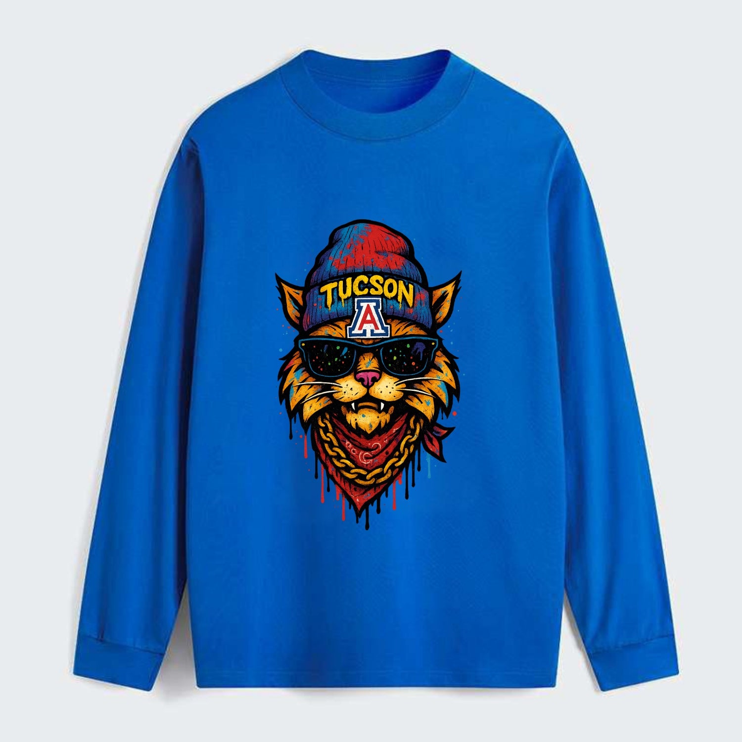 Tucson Wildcat wearing Arizona beanie with A patch - Classic Long Sleeve Shirt - Blue