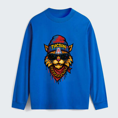 Tucson Wildcat wearing Arizona beanie with A patch - Classic Long Sleeve Shirt - Blue