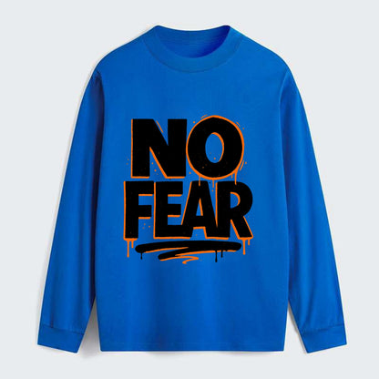 Bold typography design - "NO FEAR" - courage, bravery - Classic Long Sleeve Shirt - Blue