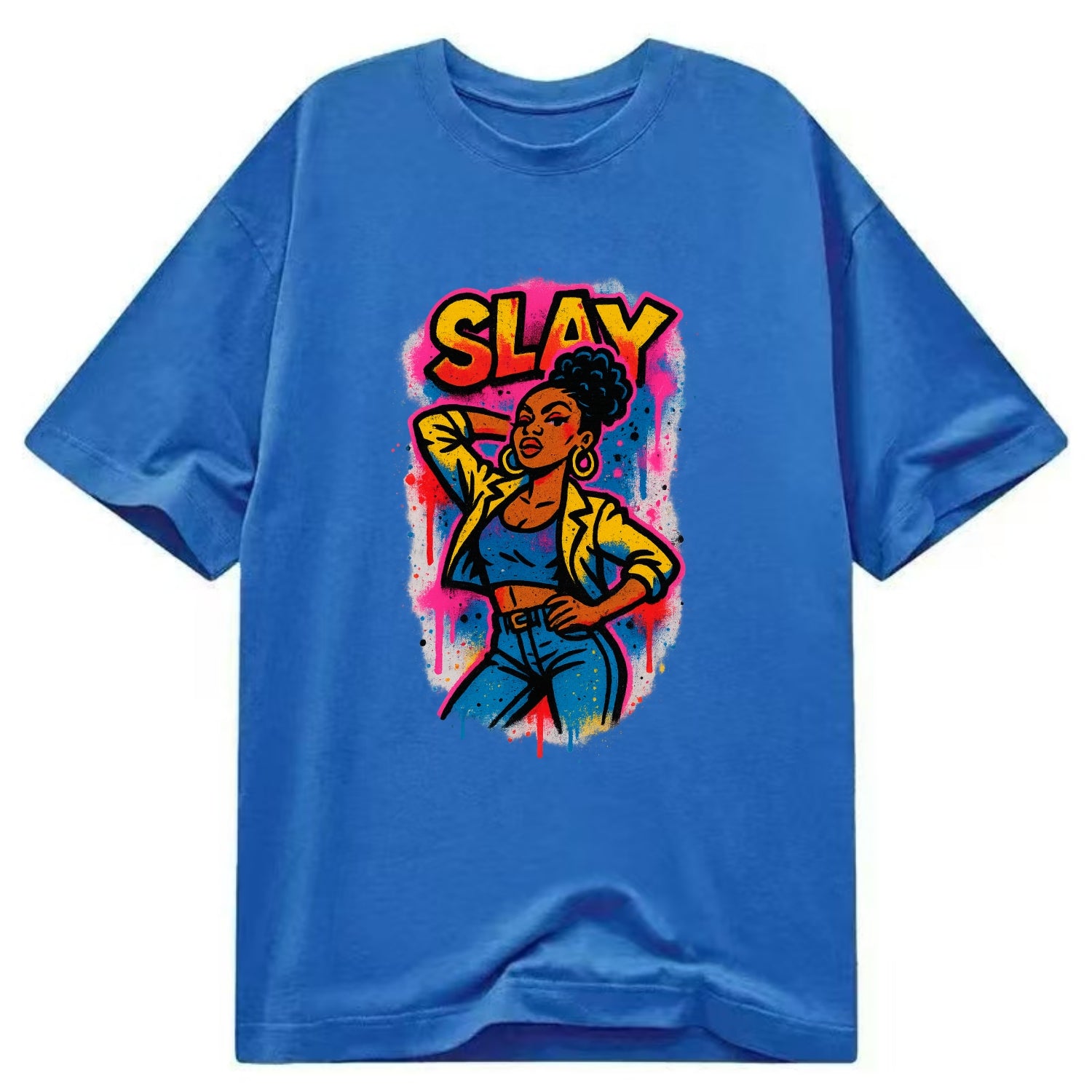 Empowered figure striking confident pose - "slay" culture, fierce and fabulous - Classic T-shirt - Blue