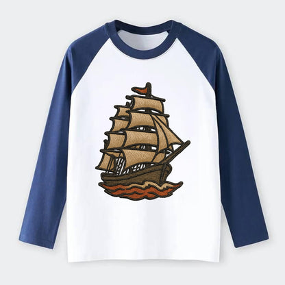 Sailing Ship  - Raglan Long Sleeve T-Shirt - Blue