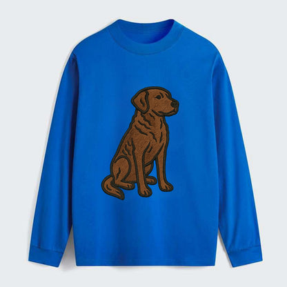 Chesapeake Bay Retriever - Brown wavy coat embroidered sitting pose - Classic Long Sleeve Shirt - Blue
