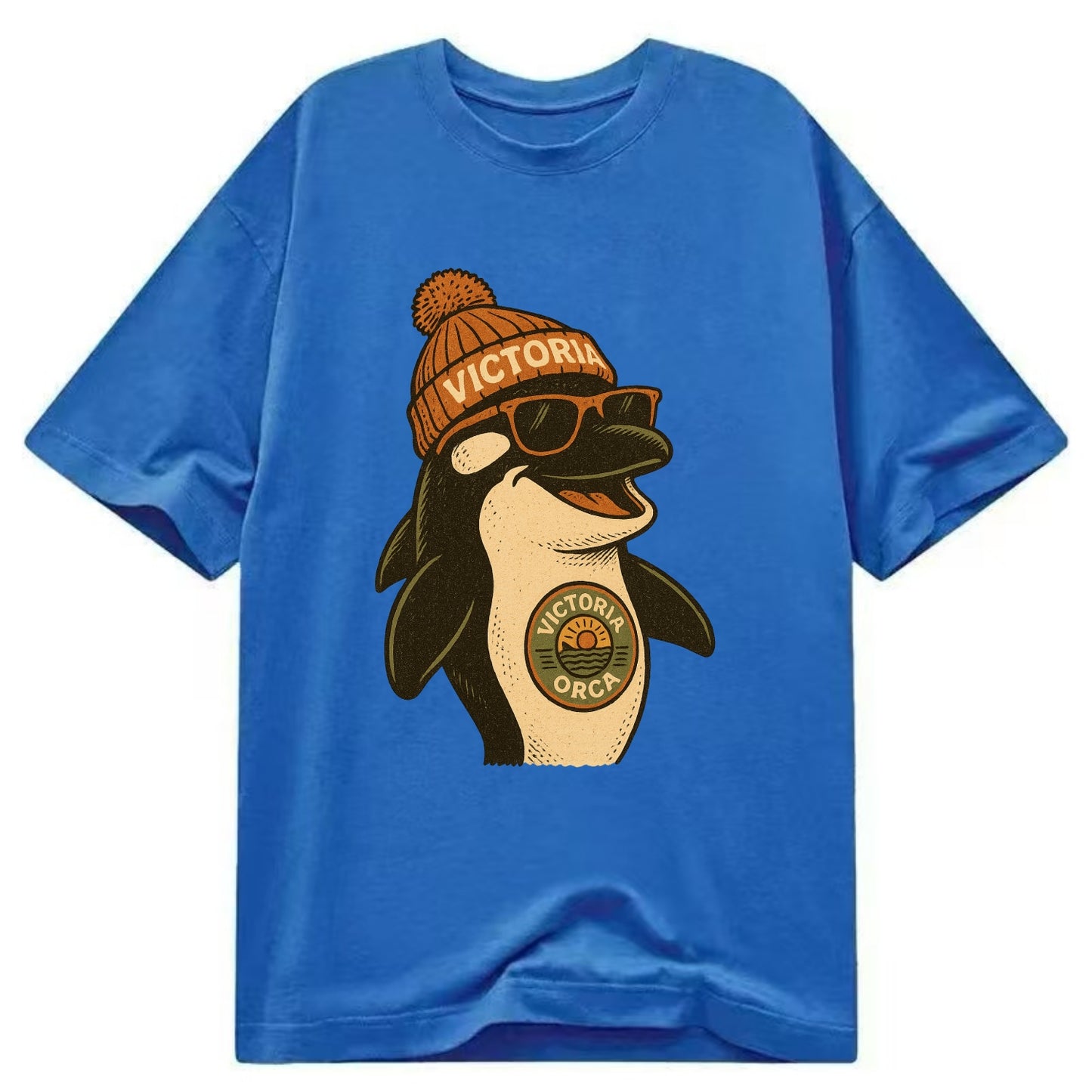 Victoria Orca wearing Victoria beanie wi - Classic T-shirt - Blue