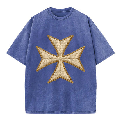 Hospitaller Cross  - Vintage T-shirt - Blue