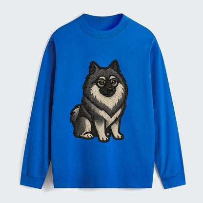 Keeshond - Gray and black spectacles embroidered design - Classic Long Sleeve Shirt - Blue