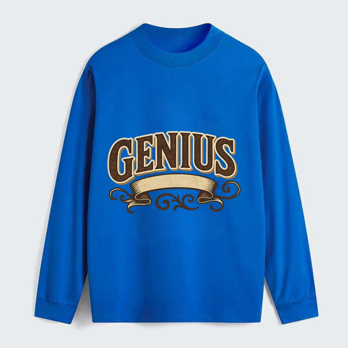 Bold typography design - "GENIUS" - exceptional intelligence, brilliance - Classic Long Sleeve Shirt - Blue