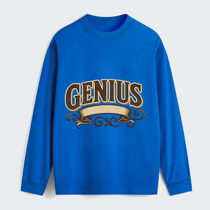 Bold typography design - "GENIUS" - exceptional intelligence, brilliance - Classic Long Sleeve Shirt - Blue