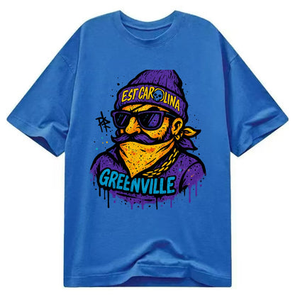 Greenville Pirate wearing East Carolina beanie with skull patch - Classic T-shirt - Blue