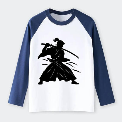 Japanese samurai sword draw - Raglan Long Sleeve T-Shirt - Blue