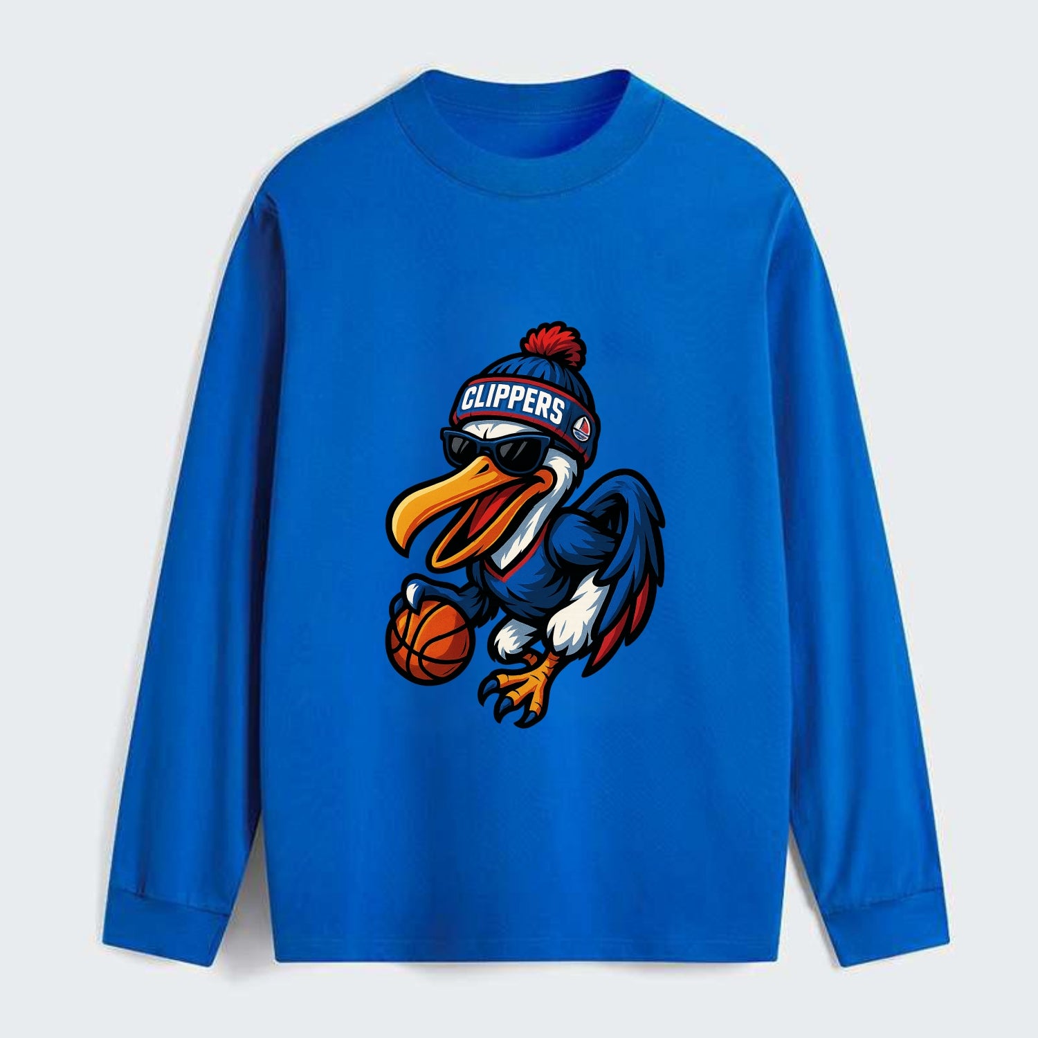 Los Angeles Pelican wearing Clippers beanie with sailboat patch and - Classic Long Sleeve Shirt - Blue