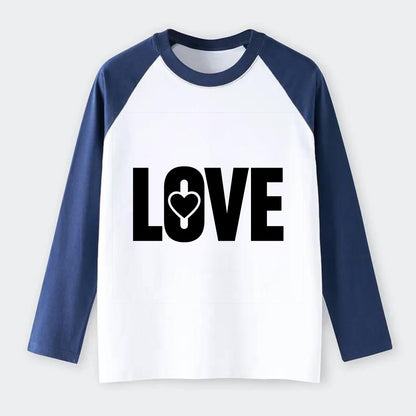 Bold typography design - "LOVE" - universal connection, heart centered - Raglan Long Sleeve T-Shirt - Blue