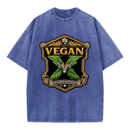 VEGAN X - plant-based symbol in green , animal rights - Vintage T-shirt - Blue