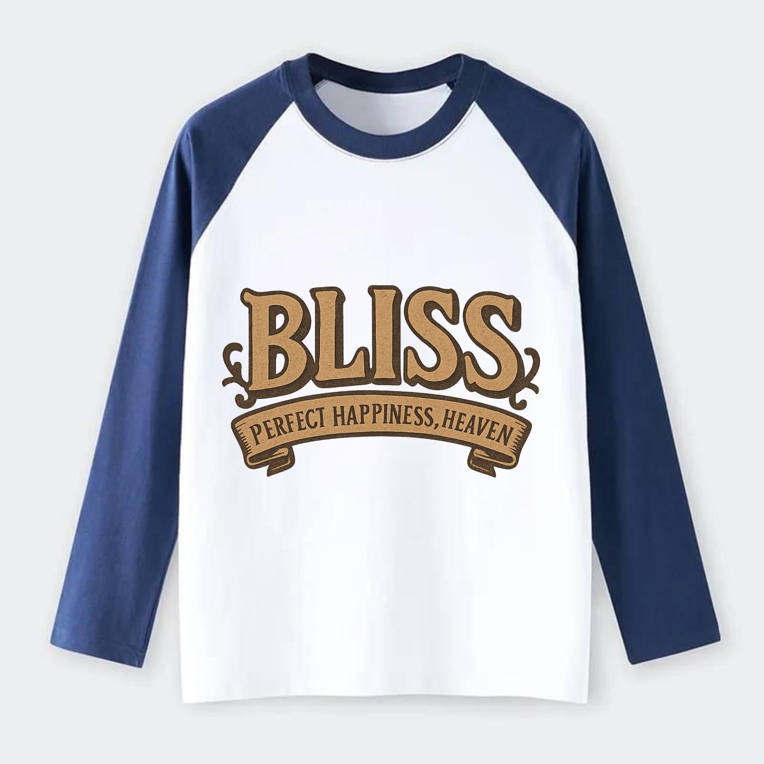 Bold typography design - "BLISS" - perfect happiness, heaven - Raglan Long Sleeve T-Shirt - Blue