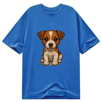 Baby Jack Russell Terrier Puppy - white with markings, alert ears, energetic - Classic T-shirt - Blue
