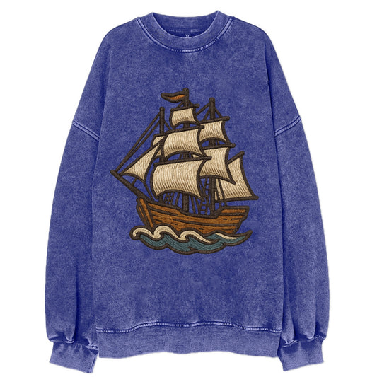 Sailing Ship  - Vintage Sweatshirt - Blue