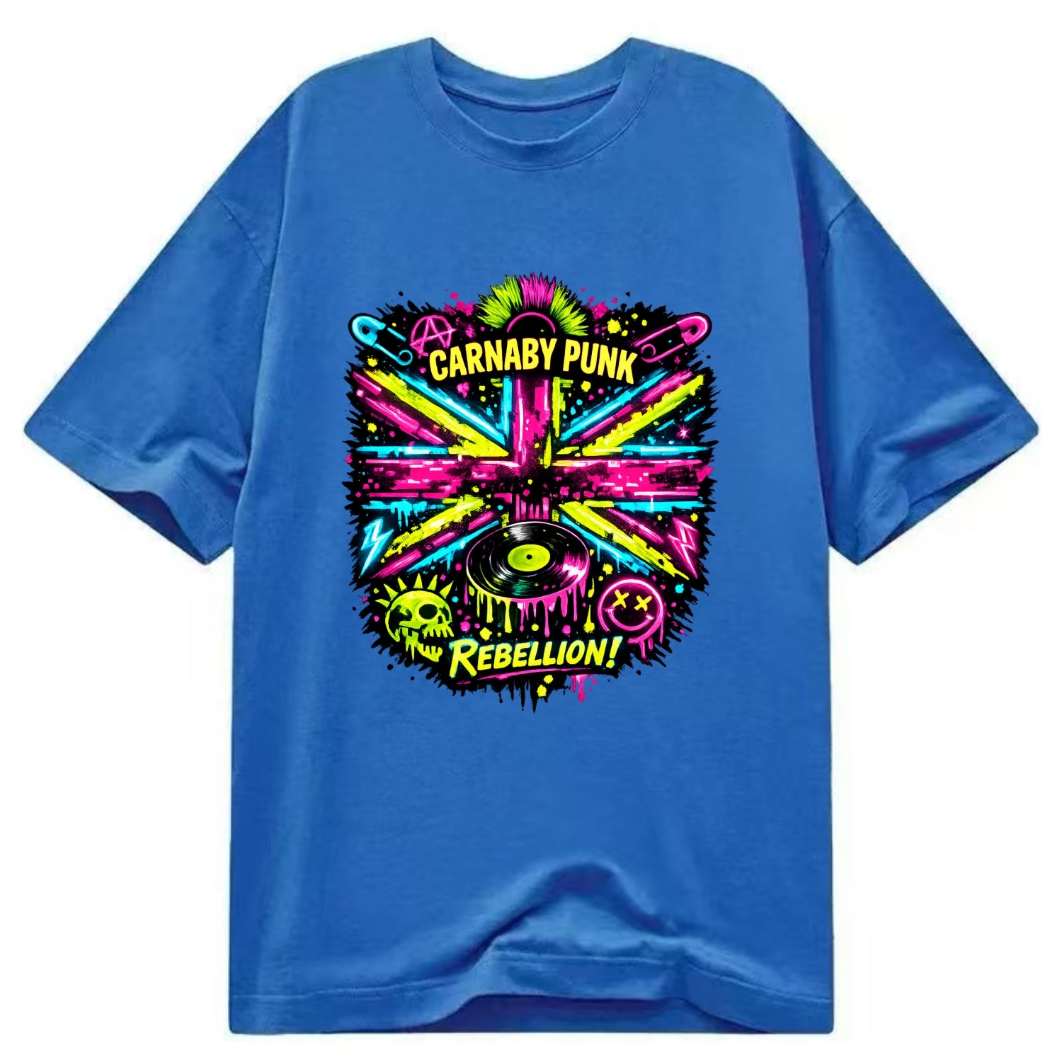 CARNABY PUNK | Swinging 60s meets 70s punk | Psychedelic Union Jack pattern | - Classic T-shirt - Blue