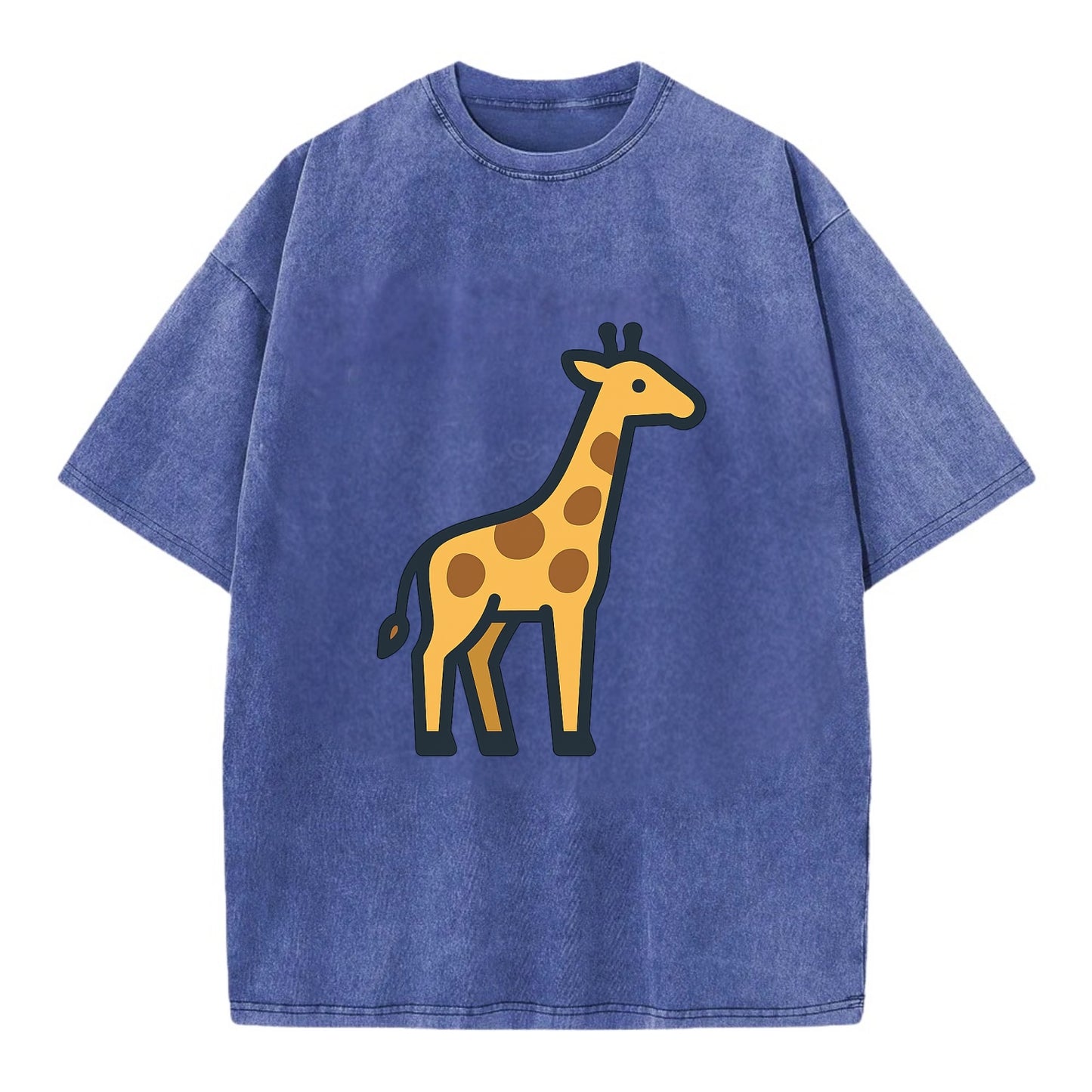 Giraffe - Yellow with brown patches flat side profile - Vintage T-shirt - Blue