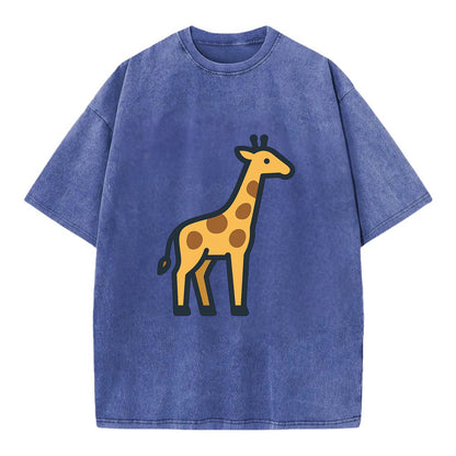 Giraffe - Yellow with brown patches flat side profile - Vintage T-shirt - Blue