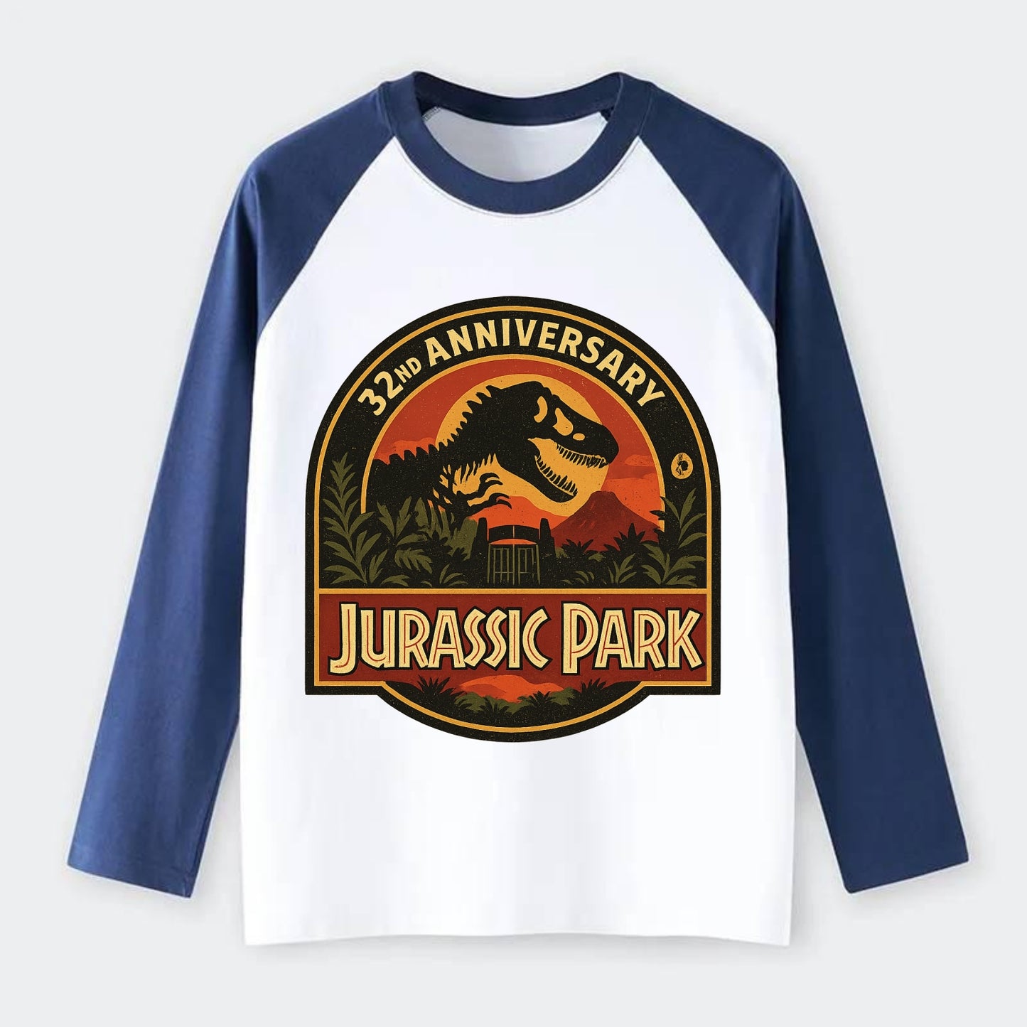 Jurassic Park 32nd Anniversary - Raglan Long Sleeve T-Shirt - Blue