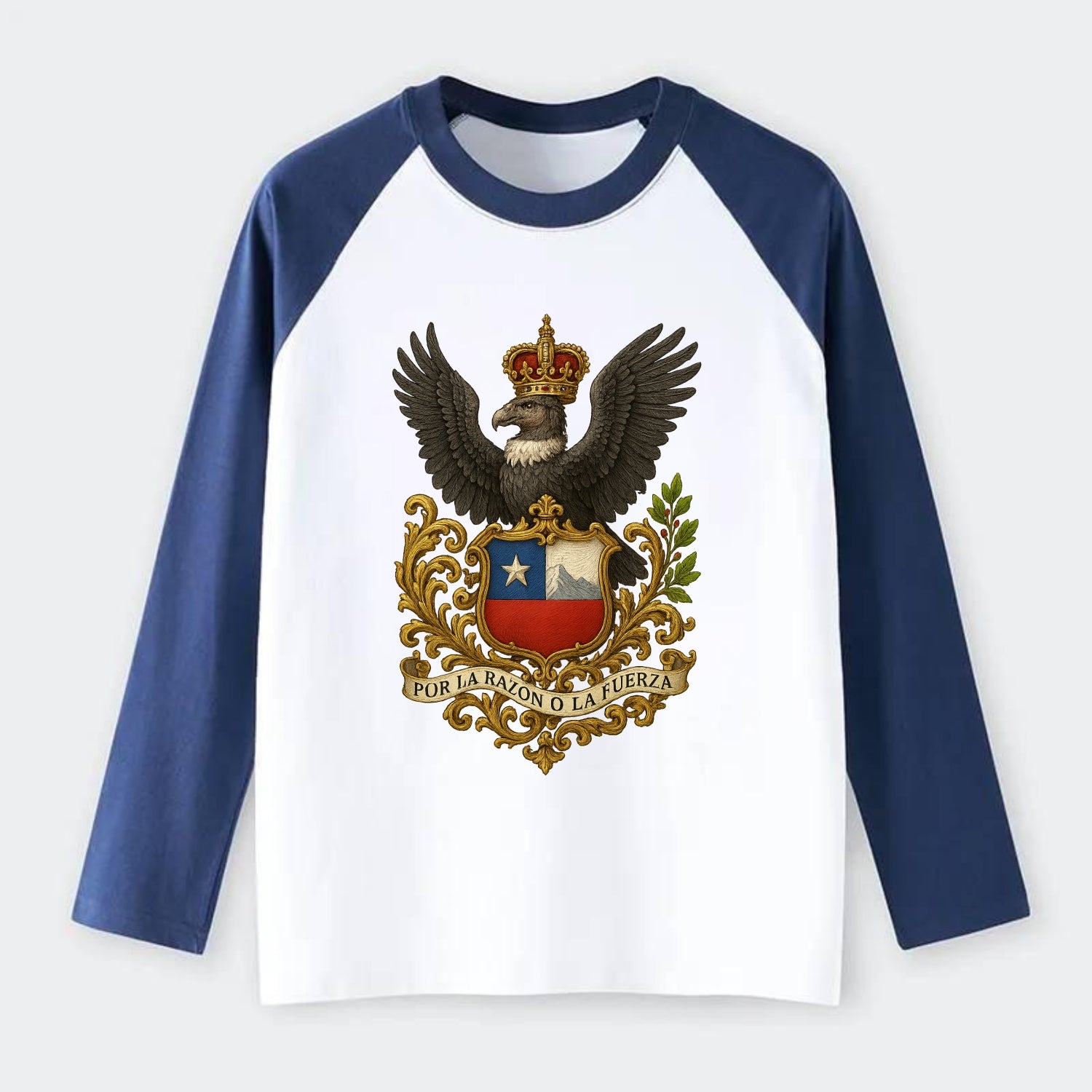 Chile Andean Condor Emblem - Raglan Long Sleeve T-Shirt - Blue