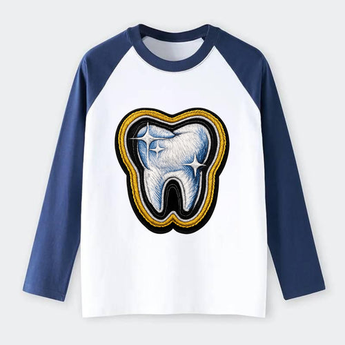 DENTAL TOOTH - molar with sparkle in white and blue , dentist - Raglan Long Sleeve T-Shirt