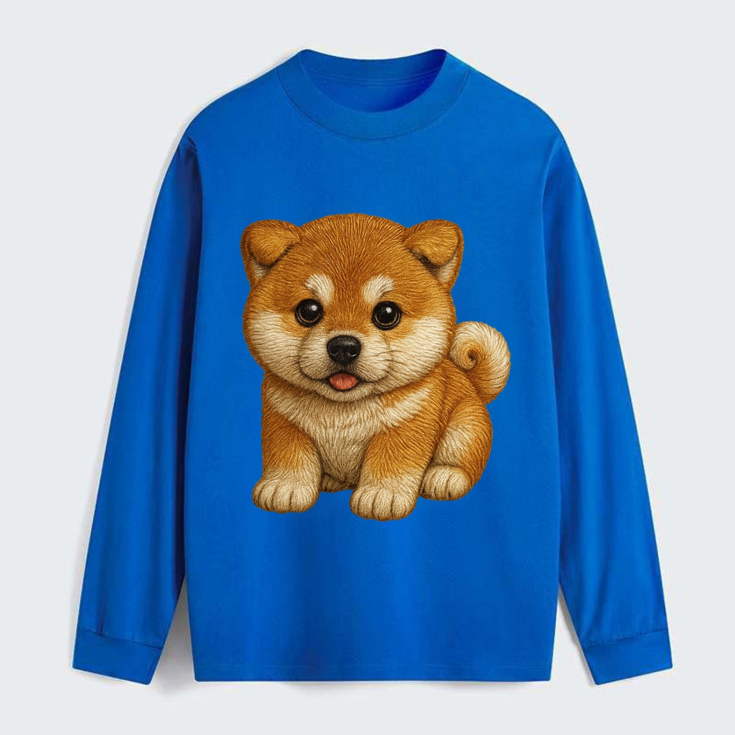 Baby Akita Puppy - fluffy bear-like, curled tail, dignified eyes, - Classic Long Sleeve Shirt - Blue