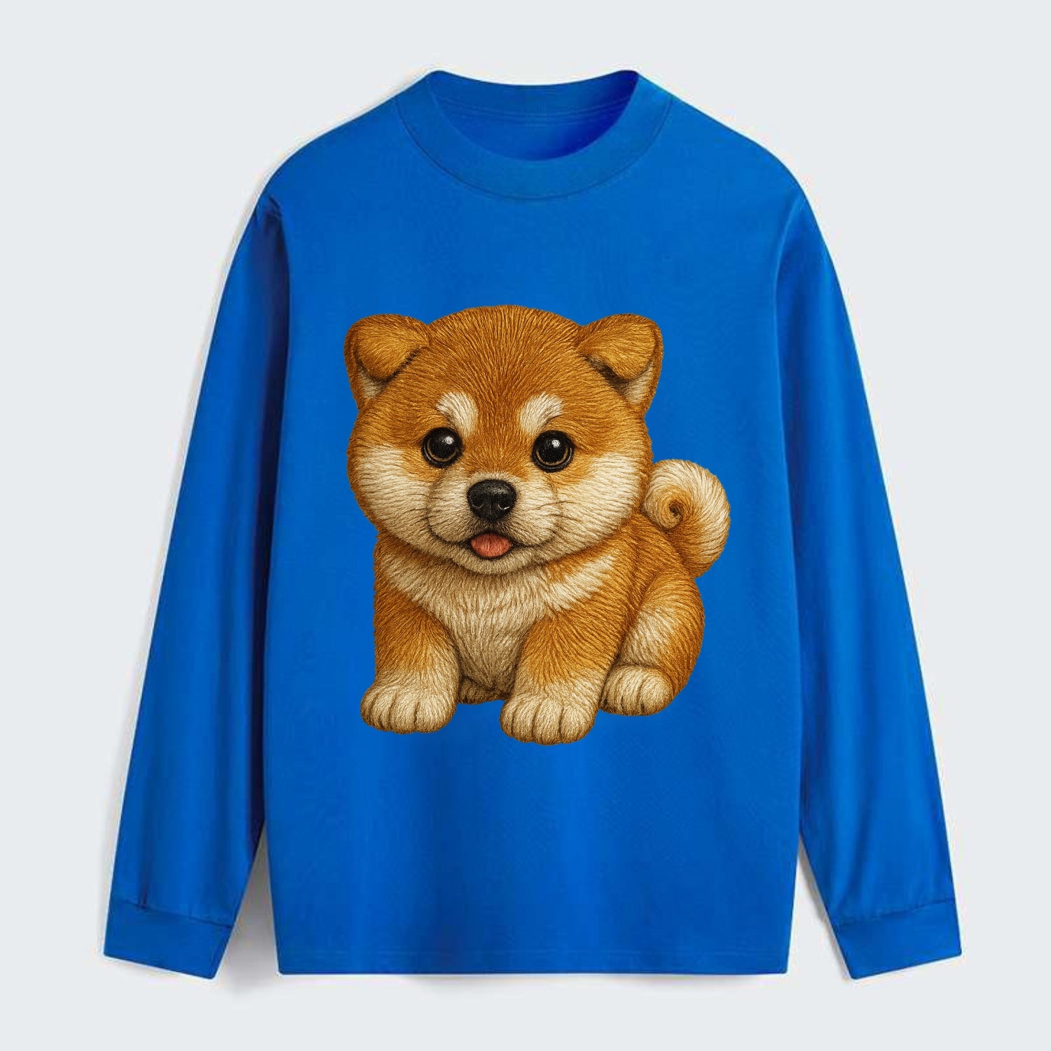 Baby Akita Puppy - fluffy bear-like, curled tail, dignified eyes, - Classic Long Sleeve Shirt - Blue