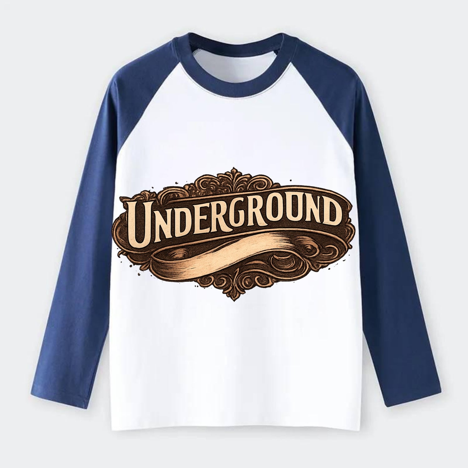 Bold typography design - "UNDERGROUND" - hidden scene, alternative - Raglan Long Sleeve T-Shirt - Blue