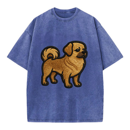 Tibetan Spaniel - Modern Tibetan breed d - Vintage T-shirt - Blue