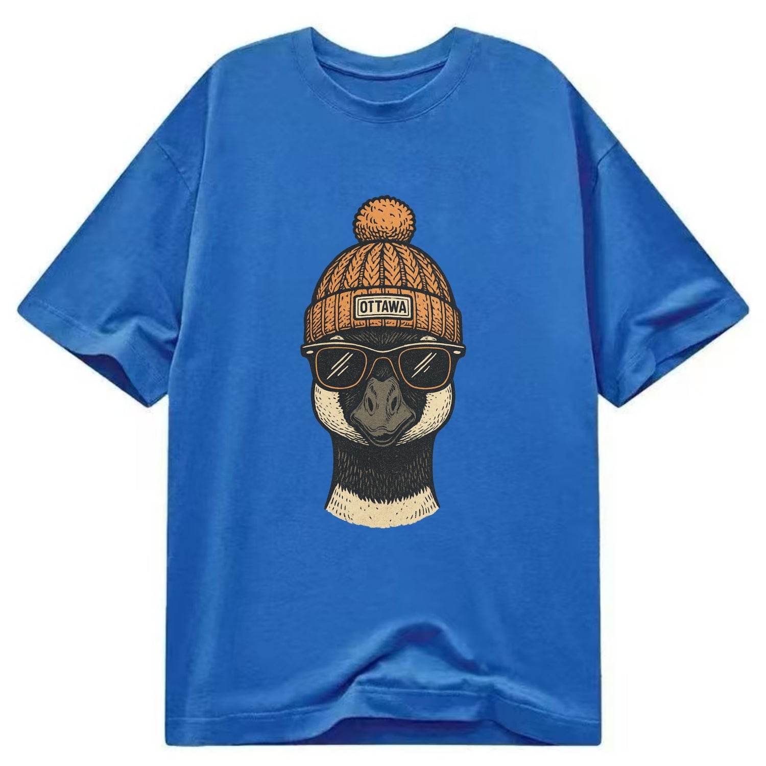 Ottawa Canadian Goose wearing Ottawa beanie with pom pom and wayfarer sunglasses - Classic T-shirt - Blue