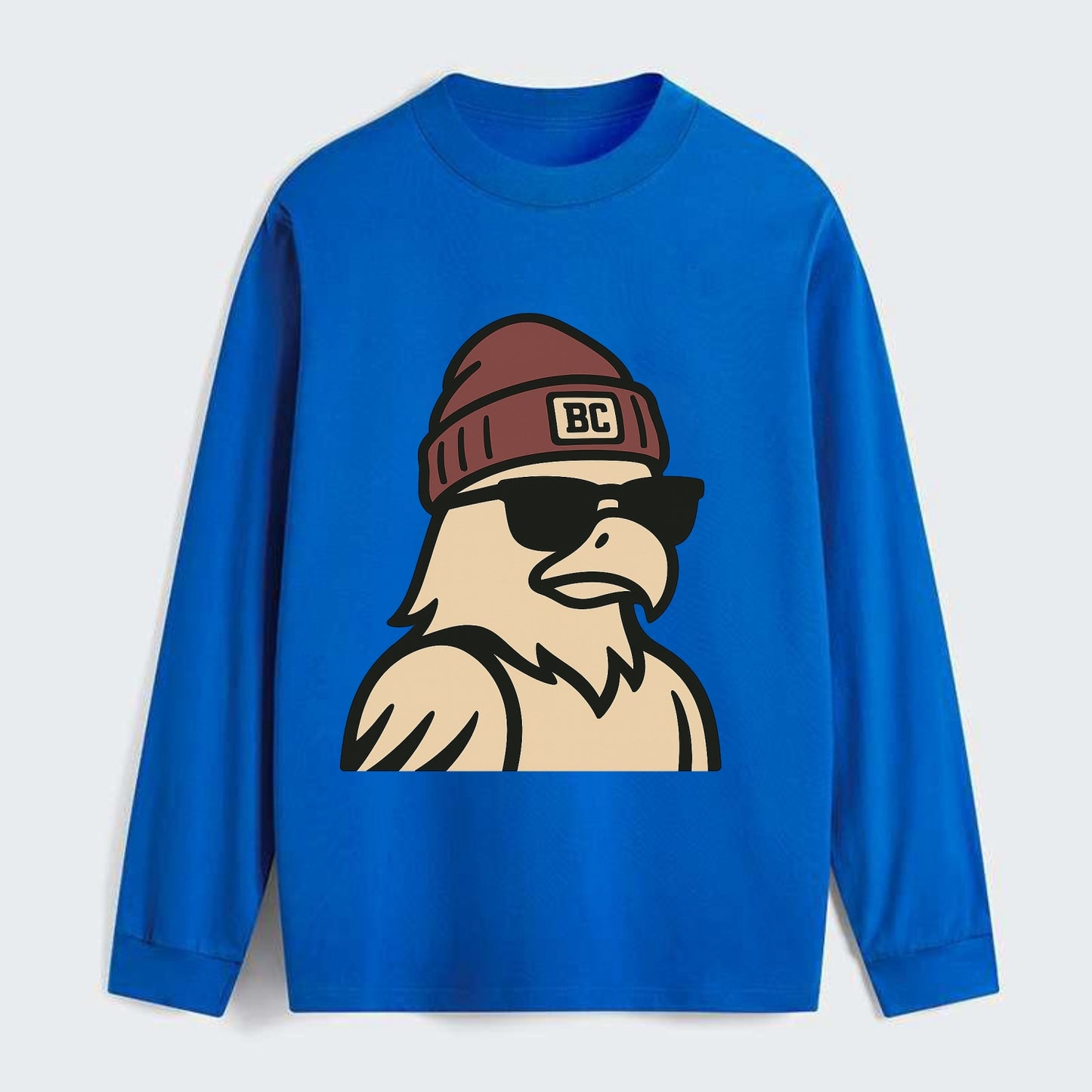 Chestnut Hill Eagle wearing Boston College beanie with BC patch - Classic Long Sleeve Shirt - Blue