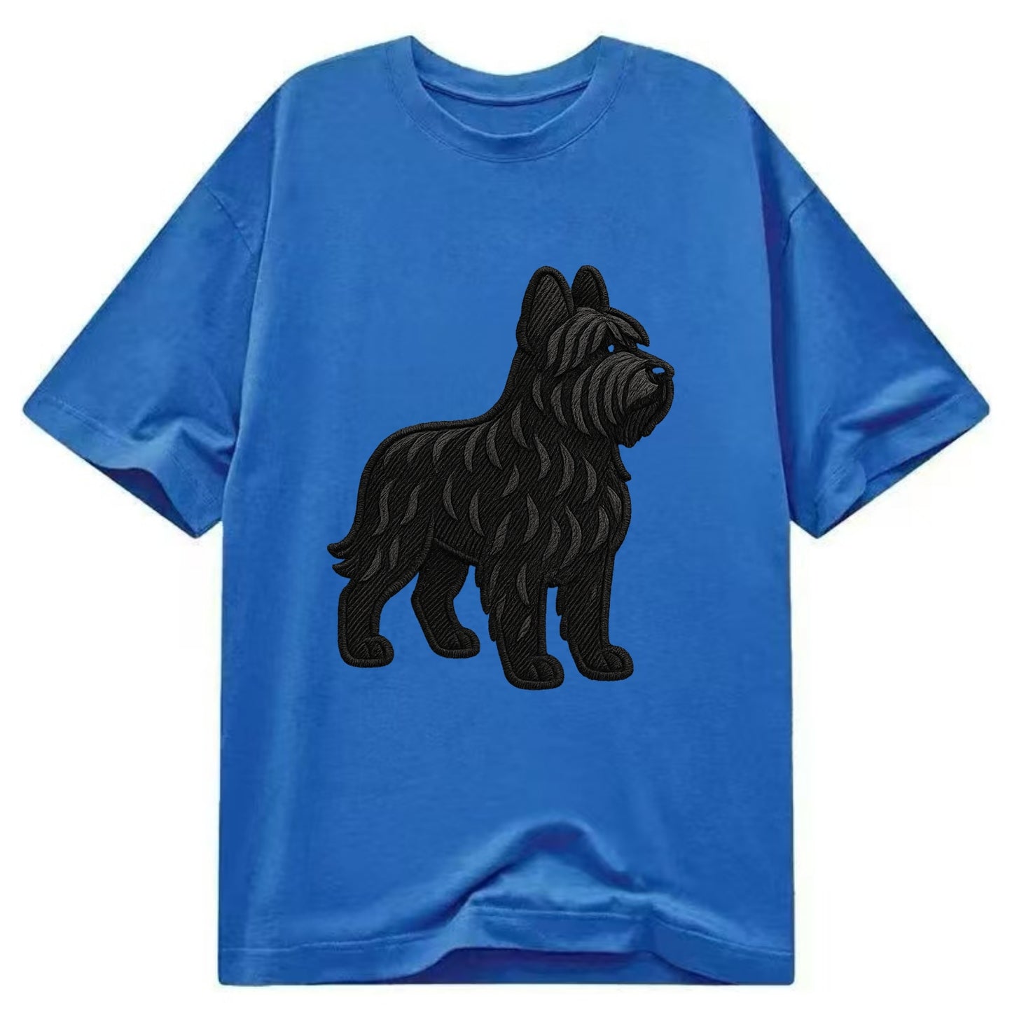 Briard - Black wavy coat embroidered herding pose - Classic T-shirt - Blue