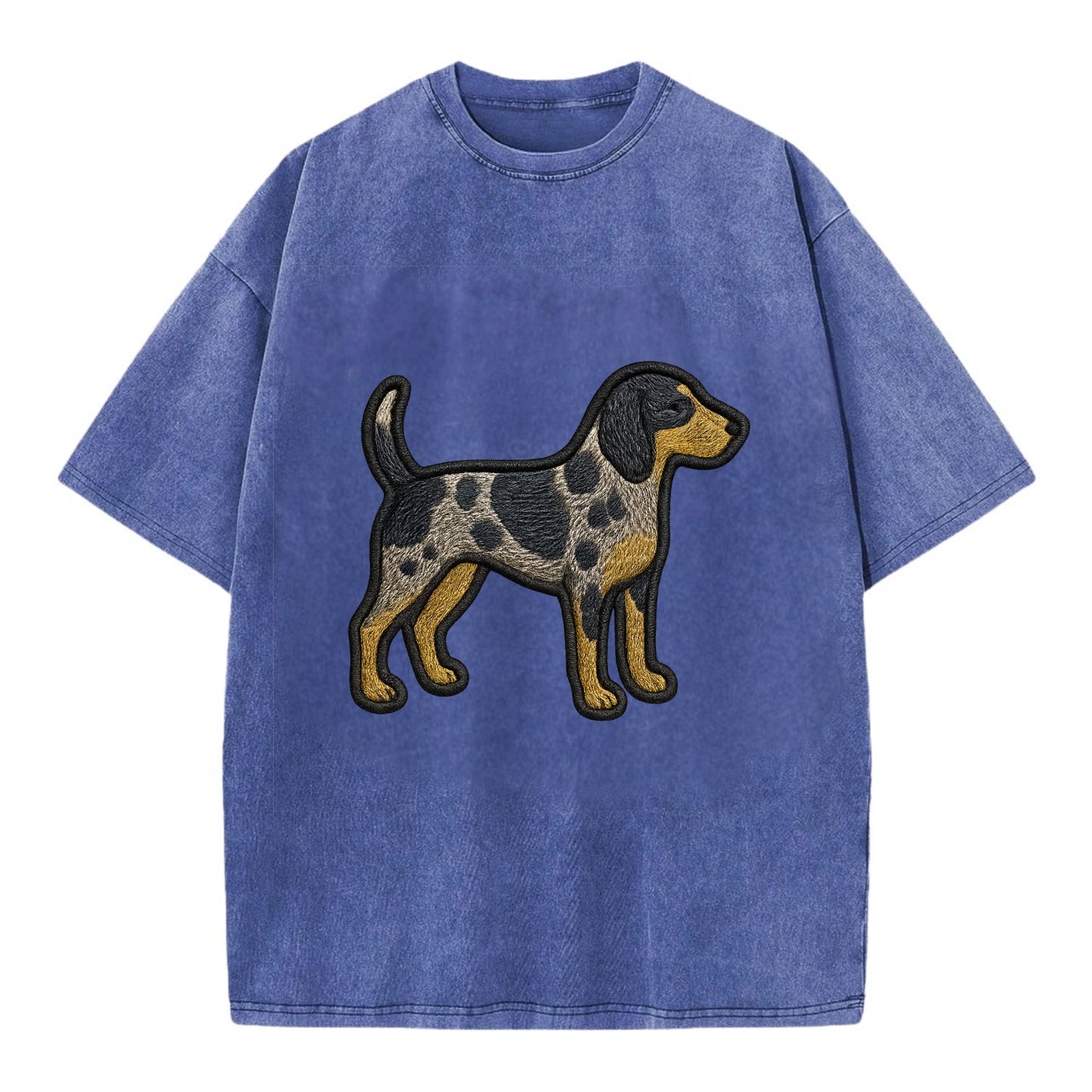 Bluetick Coonhound - Trendy spotted hound logo with prominent black border - Vintage T-shirt - Blue