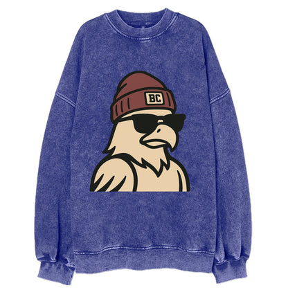 Chestnut Hill Eagle wearing Boston College beanie with BC patch - Vintage Sweatshirt - Blue