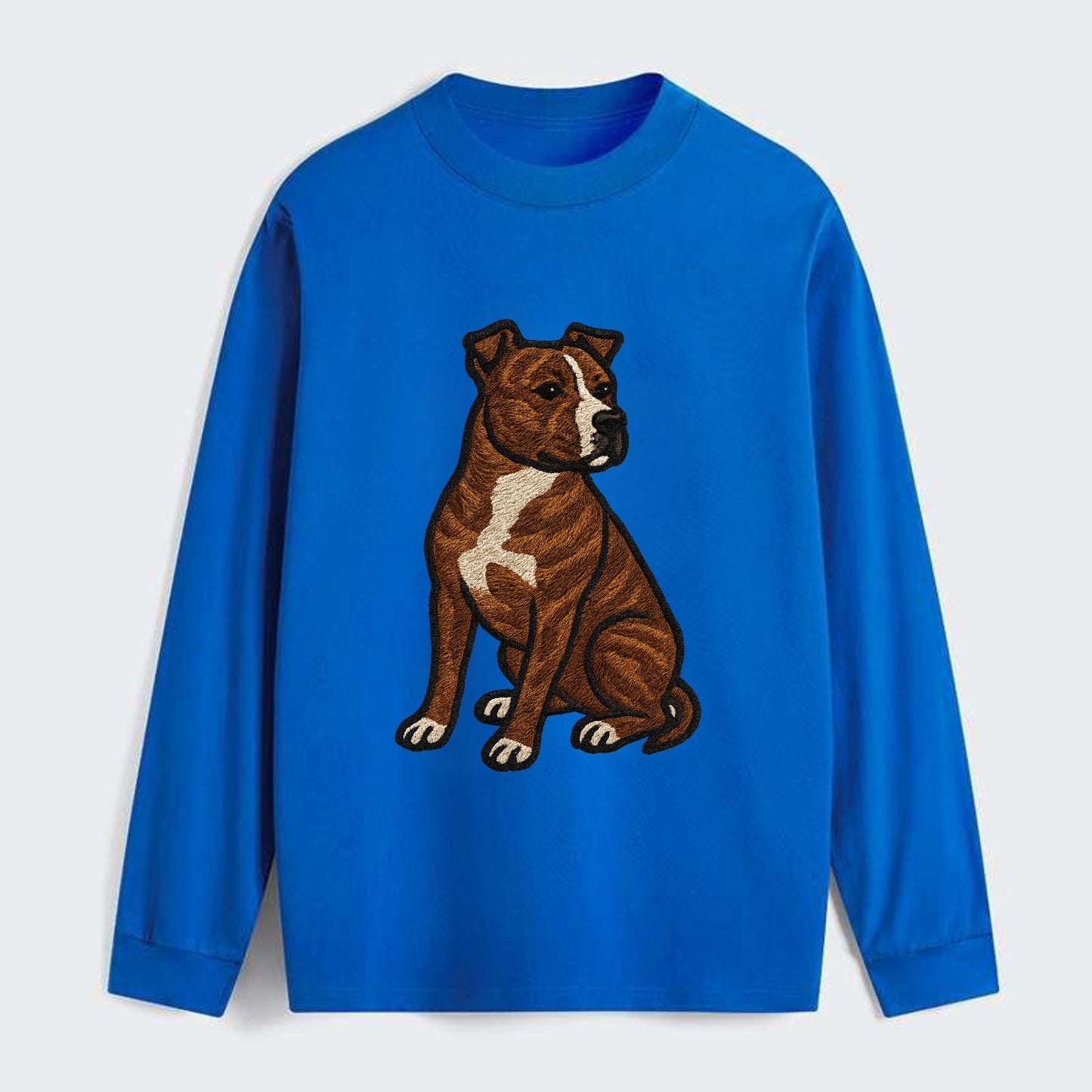American Staffordshire Terrier - Brindle embroidered pose - Classic Long Sleeve Shirt - Blue