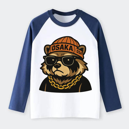 Osaka Tanuki - Raglan Long Sleeve T-Shirt - Blue