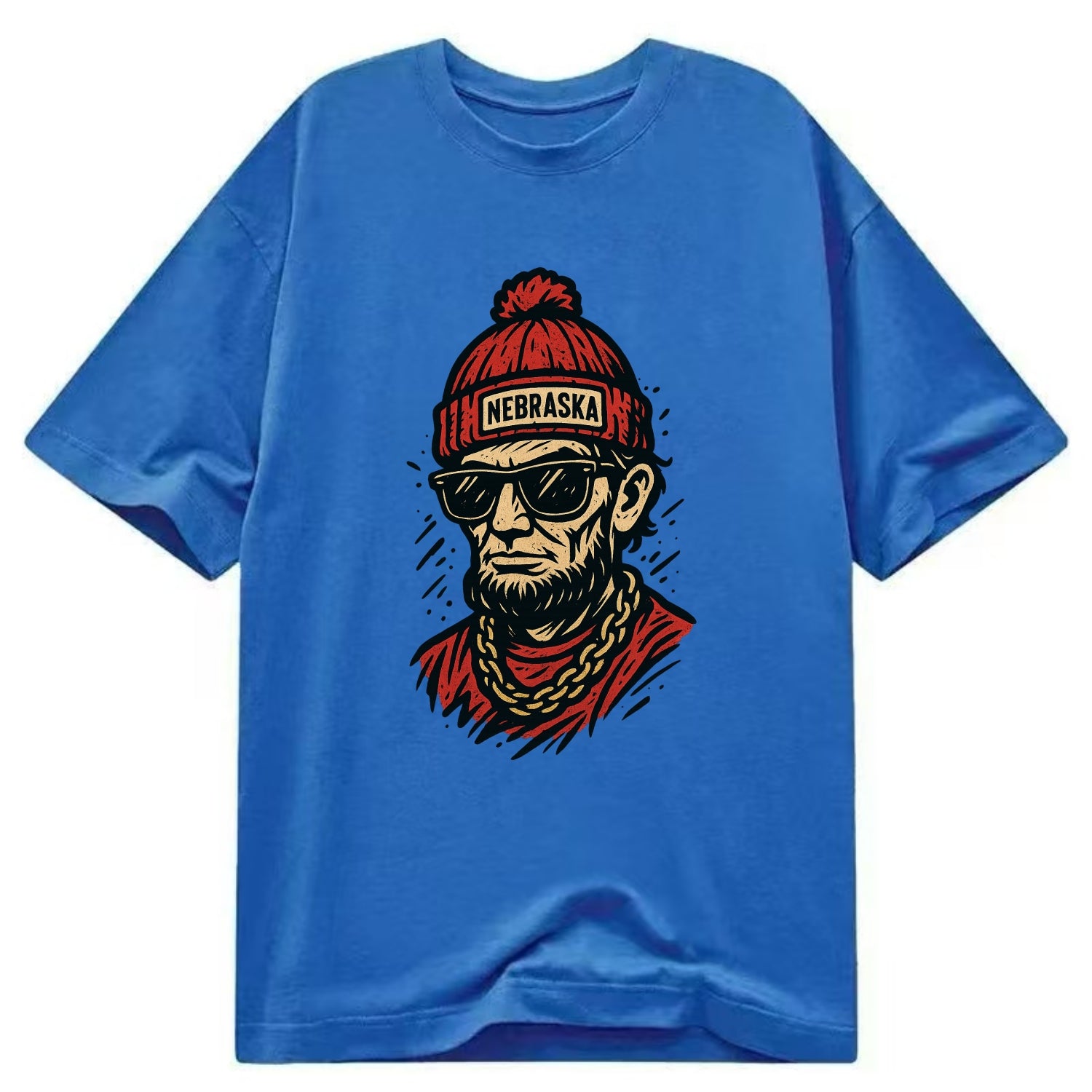 Lincoln Cornhusker wearing Nebraska bean - Classic T-shirt - Blue