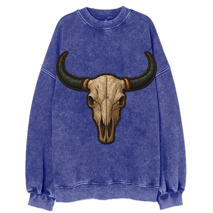 Bull Skull  - Vintage Sweatshirt - Blue