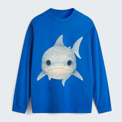Baby Whale Shark - spotted blue-gray, wide mouth closed, tiny eyes, - Classic Long Sleeve Shirt - Blue